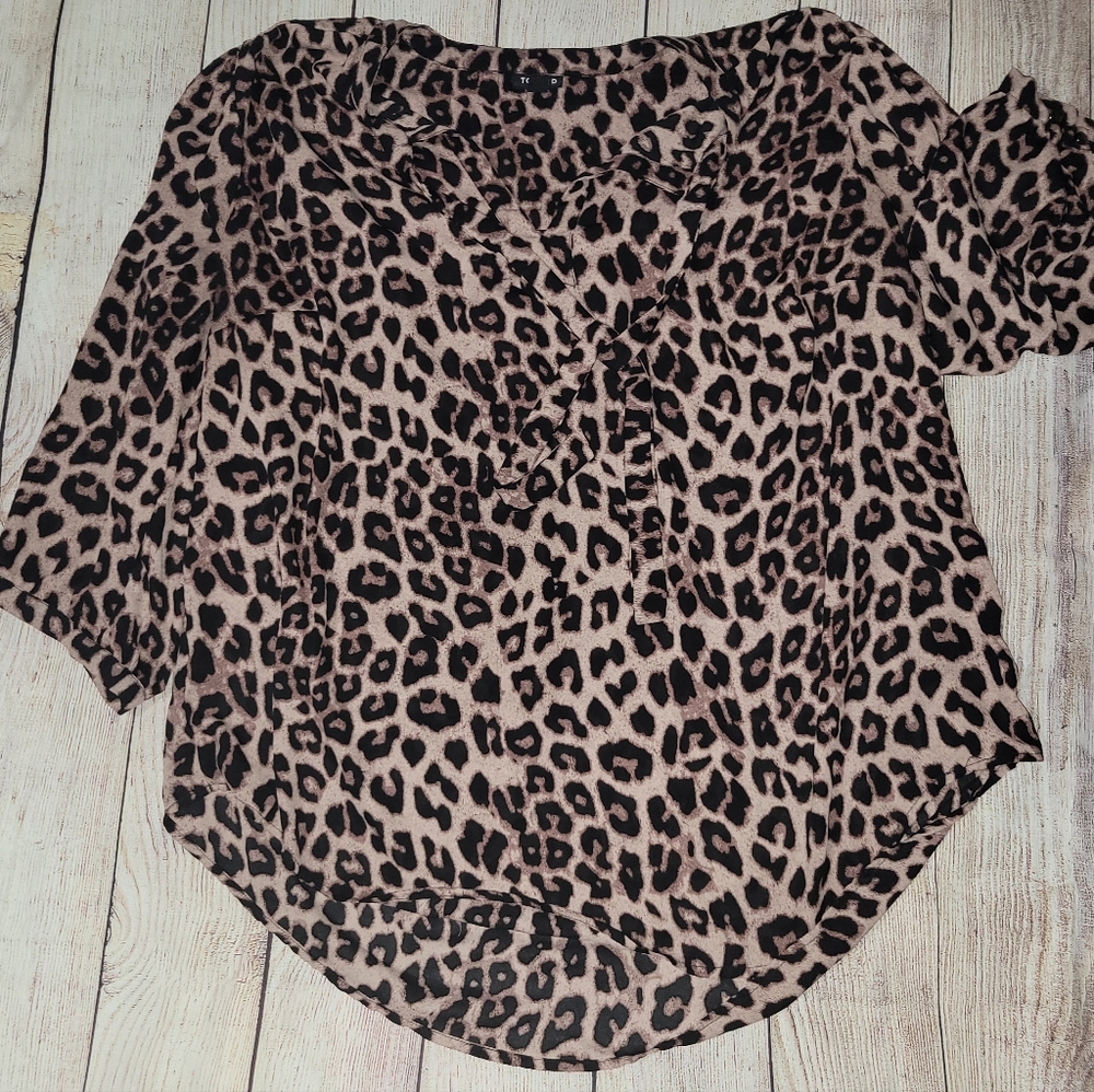 Plus Size - Leopard Georgette Tie Neck Peasant Blouse - Torrid